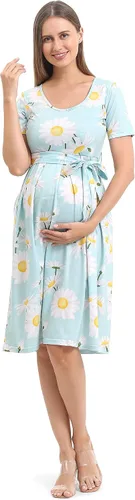 SUNNYBUY Vestido de maternidad casual para mujer, vestido de maternidad con vuelo, ropa de embarazo, longitud hasta la rodilla con cinturón