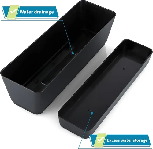 Miniatura 4 de Skelang Maceta rectangular de 3 piezas, maceta de flores de 12 pulgadas, contenedor para alféizar de ventana para suculentas, hierbas, verduras Negro