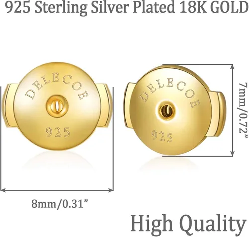Miniatura 7 de DELECOE 2 pares de parte trasera de aretes de plata de ley 925, parte trasera de aretes chapados en oro de 18 quilates, hipoalergénica, con bloqueo
