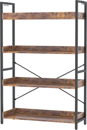 HCHQHS - Estantería de 4 niveles, estantería industrial ajustable, estantería alta vertical, estanterías abiertas de madera y metal negro para