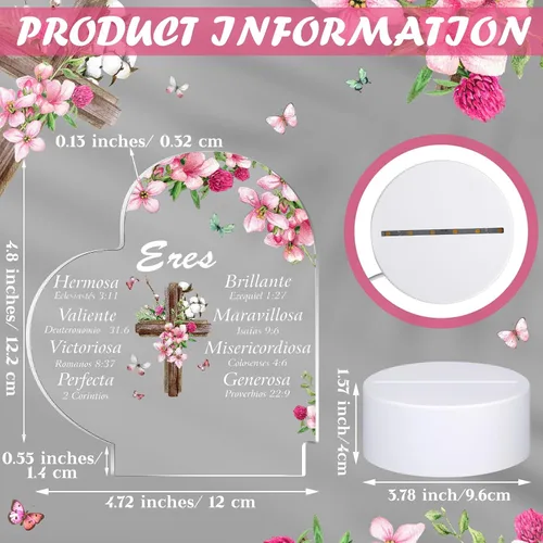Miniatura 2 de Jetec - Luz nocturna de acrílico cristiana, regalo religioso inspirador para mujer, con base de lámpara de color cálido, luz nocturna LED, versículo