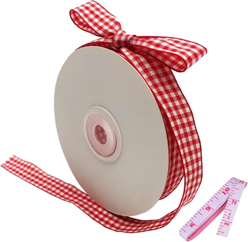 Cinta de cuadros rojos y blancos, rollo de 5/8 pulgadas x 25 yardas, cinta roja de búfalo para manualidades, accesorios para el cabello y envoltura