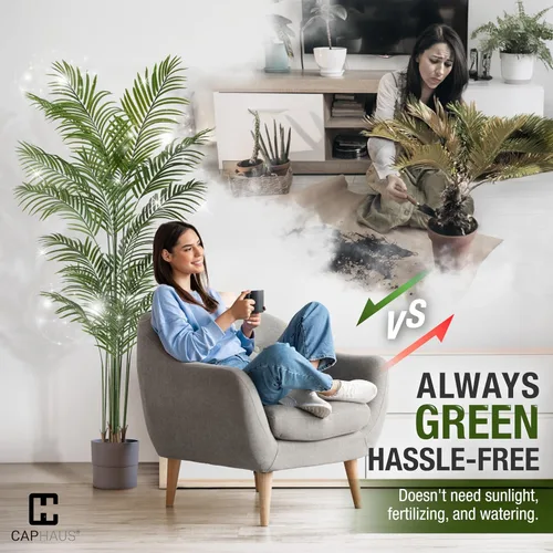 Miniatura 4 de CAPHAUS Palmera artificial de 5 pies de alto para interiores, planta de palmera falsa grande para sala de estar, árbol sintético realista