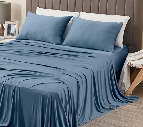 Miniatura 7 de Juego de sábanas tamaño matrimonial de lujo con 2 fundas de almohada, tela ultrasuave, refrescante y transpirable, sábanas grises, juego de 4 piezas