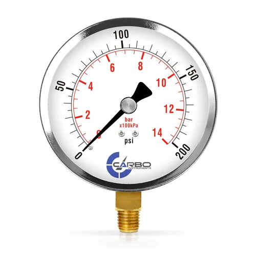Miniatura 16 de Manómetro de vacío seco de 0 a -30 inHg, dial de 4", montaje inferior de 1/4 NPT, caja de acero cromado, piezas humedecidas de latón, doble escala