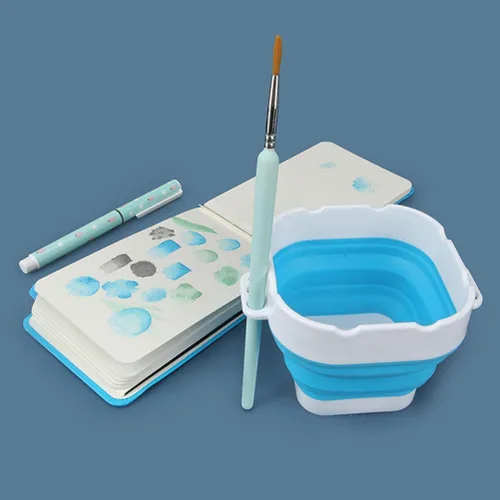 Miniatura 9 de 1 cubo limpiador de pinceles de silicona, taza de acuarela plegable portátil para artistas, principiantes y pintores decorativos (azul)
