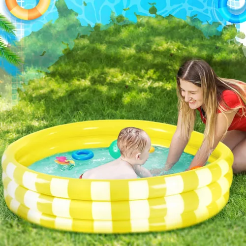 Miniatura 7 de VioraWhite Paquete de 4 piscinas inflables para niños pequeños de 48 x 10 pulgadas, color amarillo, piscina pequeña de 3 anillos redondos
