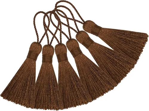Miniatura 20 de Makhry 20 mini borlas de hilo sedoso hechas a mano de 4.3 pulgadas con lazo de cordón de 2 pulgadas y pequeño nudo chino para aretes, recuerdo
