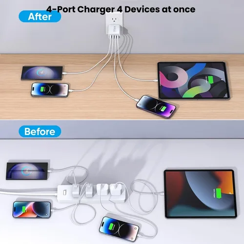 Miniatura 7 de Bloque de cargador de 40 W para iPhone 16 y 15, paquete de 2 cubos de carga rápida, 4 puertos USB tipo C de carga de pared PD&QC, adaptador de Apple