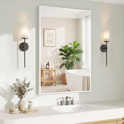 Miniatura 17 de Koonmi Espejo de pared rectangular negro, espejo de baño de 24 x 32 pulgadas, espejo de tocador con marco de aluminio para entrada, sala de estar