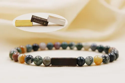 Miniatura 20 de Pulseras de cuentas personalizadas, Pulsera de piedras preciosas de 0.236 in, Pulsera grabada con láser, Pulsera de piedra natural, Pulseras unisex
