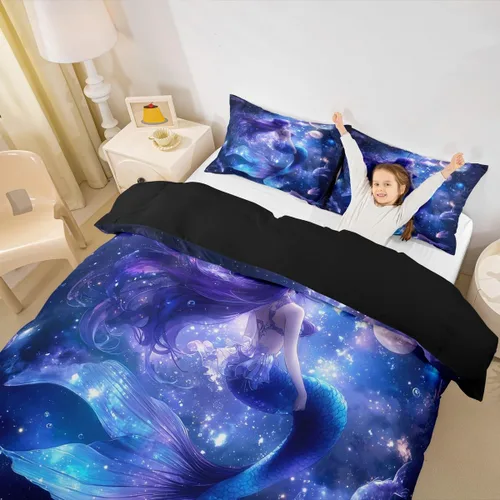 Miniatura 22 de Juego de funda de edredón para niños con diseño de gato negro, tamaño individual, juego de ropa de cama de animales lindos con burbujas de baño