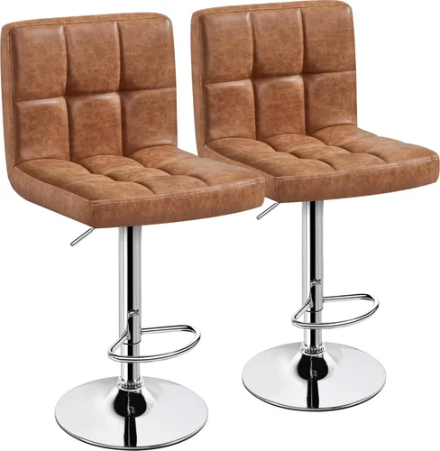 Miniatura 15 de Yaheetech Taburete de bar individual, taburetes giratorios de piel sintética ajustables, taburetes modernos con respaldo y reposapiés, taburetes