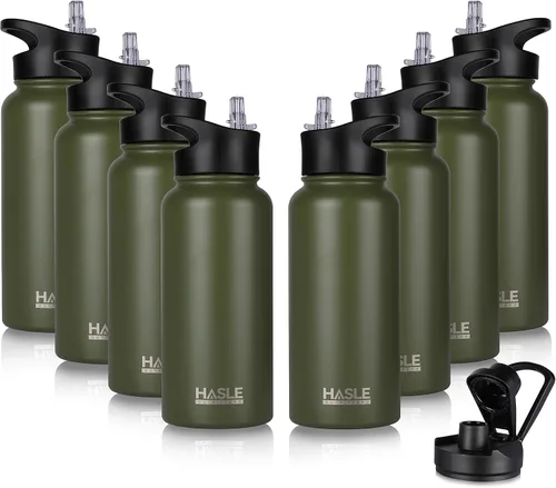 Miniatura 24 de HASLE OUTFITTERS Botella de agua aislada de 22 onzas, botella de agua de acero inoxidable de doble pared, boca ancha con tapa de popote y tapa
