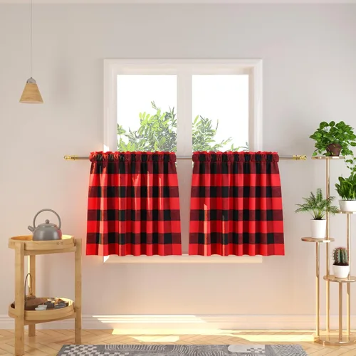 Miniatura 69 de Cenefas de cortina para ventana de 16 pulgadas de largo, 2 paneles de cuadros búfalo, cortinas pequeñas con bolsillo para barra, estilo clásico
