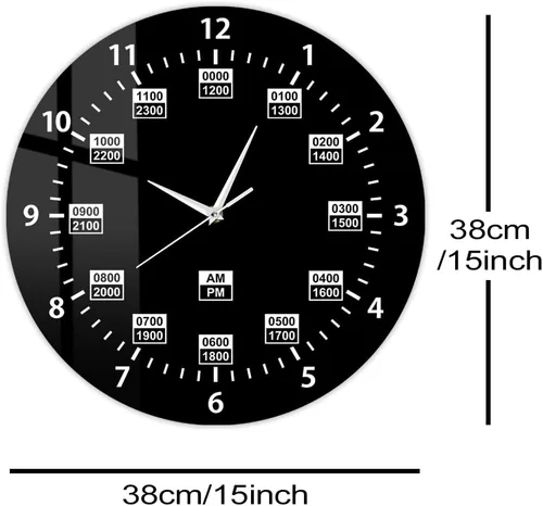 Miniatura 2 de Reloj de pared de 15 pulgadas, estilo militar, 24 horas, reloj de pared retro silencioso de cuarzo sin tictac, funciona con pilas, reloj de pared