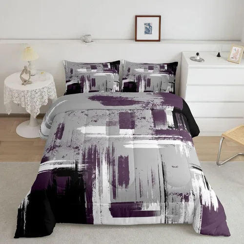 Miniatura 19 de Feelyou Edredón Abstracto Juego de edredón de arte abstracto moderno para niños y niñas, color morado, azul, negro, juego de ropa de cama para Multi