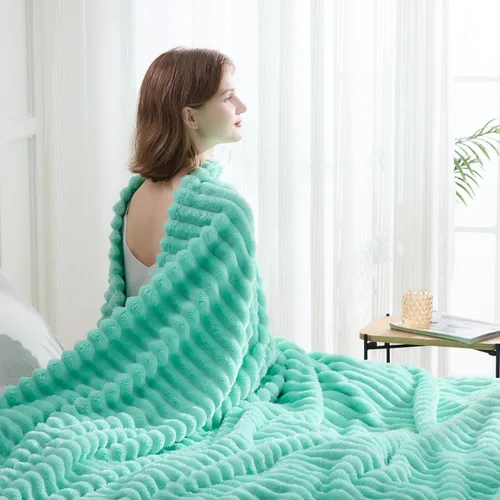 Miniatura 7 de NEWCOSPLAY Manta de Tiro Súper Suave Aqua Franela Sedosa Premium Forro Polar Jacquard Acanalado 3D Ligero Manta de Cama Uso en Todas las Estaciones
