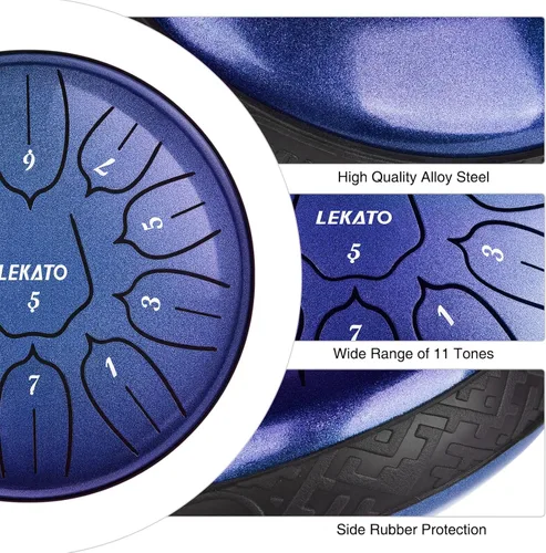 Miniatura 2 de LEKATO Tambor de Lengua de Acero de 6 Pulgadas, 11 Notas, Tambor de Lluvia para Exteriores D Mayor Handpan Tambor para Educación Musical Meditación