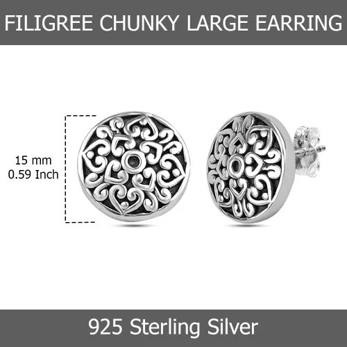 Miniatura 2 de LeCalla Aretes de tuerca de plata de ley 925, ligeros, de dos tonos, de filigrana antigua, para mujer, regalos para ella