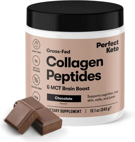 Perfect Keto Polvo de proteína de péptidos de colágeno con aceite MCT, colágeno hidrolizado, suplemento tipo I y III, sin gluten, alimentado con