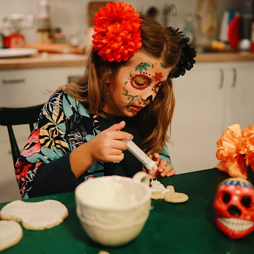 Miniatura 4 de Hying 9 tatuajes temporales del Día de los Muertos, tatuajes de esqueleto de Halloween, tatuajes faciales de calavera floral de azúcar, calcomanías