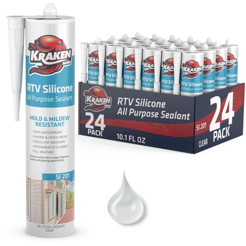 Miniatura 33 de Kraken Bond Sellador de silicona gris resistente al agua Cartucho de 100 a 10 onzas líquidas – RTV silicona calafateo para cocina y baño, todo uso