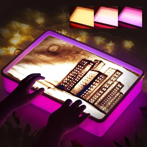 Odoorgames Caja de luz de pintura de arena, mesa de luz sensorial para niños, 3 temperaturas de color y 10 niveles de brillo ajustable, 16 pulgadas