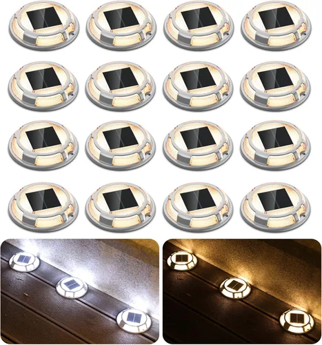 Miniatura 8 de Luces Solares para Entrada de Vehículos Luces de Muelle Impermeables Paquete de 4, 2 Colores en 1, Luces LED Solares de Cubierta para Exteriores