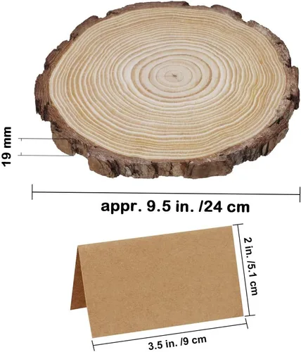 Miniatura 2 de 6 piezas de 8 a 11 pulgadas de ancho grandes rebanadas de madera redonda natural con corteza de pino rebanadas de madera de pino con 50 tarjetas