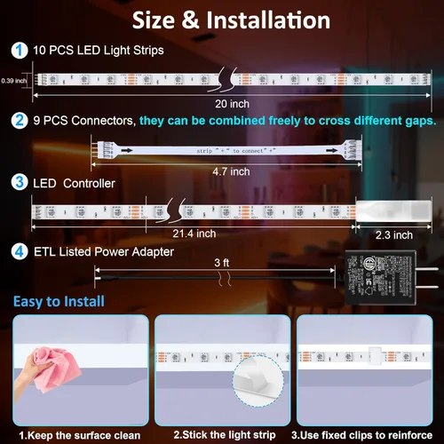 Miniatura 6 de LAFULIT Kit de 10 luces RGB para debajo del gabinete, tira de luces LED con aplicación y control remoto, sincronización de música, luces LED que
