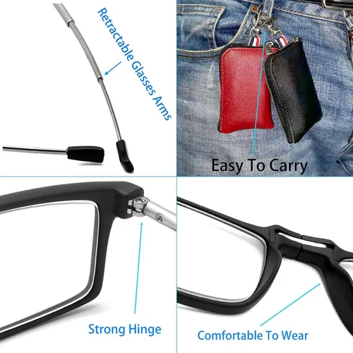 Miniatura 3 de GOOSEN Gafas de lectura para mujeres y hombres, llavero compacto plegable, gafas de luz azul con lentes transparentes, bisagra de resorte Opt 03: 3