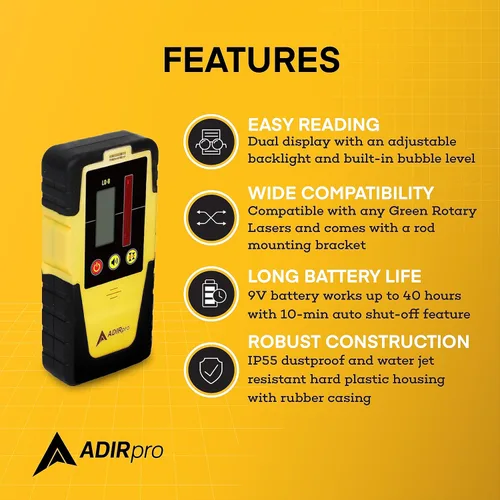 Miniatura 4 de AdirPro LD-8 detector de receptor láser giratorio con abrazadera de varilla