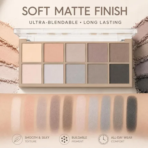 Miniatura 3 de Sulily Paleta de sombra de ojos color nude, 10 colores, maquillaje de sombra de ojos mate, gris pardo marrón, humo neutro, pigmento alto mezclable