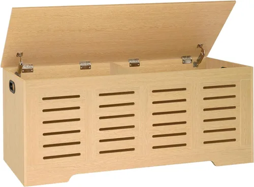 Miniatura 10 de DINZI LVJ Cofre de almacenamiento, caja de juguetes de madera de 39.4” con 2 bisagras de seguridad, banco de almacenamiento de zapatos retro