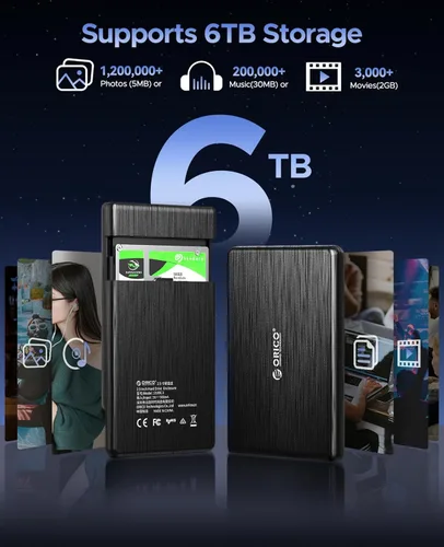 Miniatura 3 de ORICO Caja de disco duro externo USB 3.0 a SATA III de 2.5 pulgadas para disco duro SATA HDD/SSD de 2.5 pulgadas 0.276 in-0.374 in sin herramientas