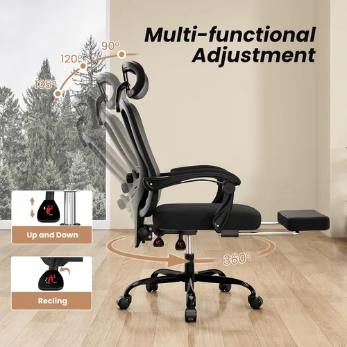 Miniatura 6 de Farini Silla de oficina con reposapiés, silla de oficina ergonómica de malla con reposacabezas, silla de escritorio de respaldo alto con soporte