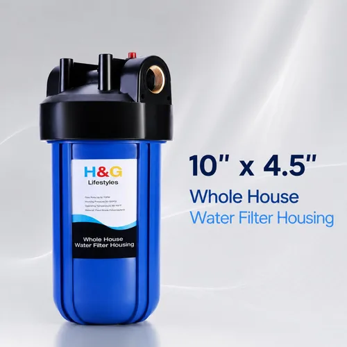 Miniatura 2 de H&G Lifestyles - Carcasa para filtro de sedimentos para toda la casa, carcasa azul, 10 x 4.5 recipientes de filtro de agua, puerto de latón NPT de 1