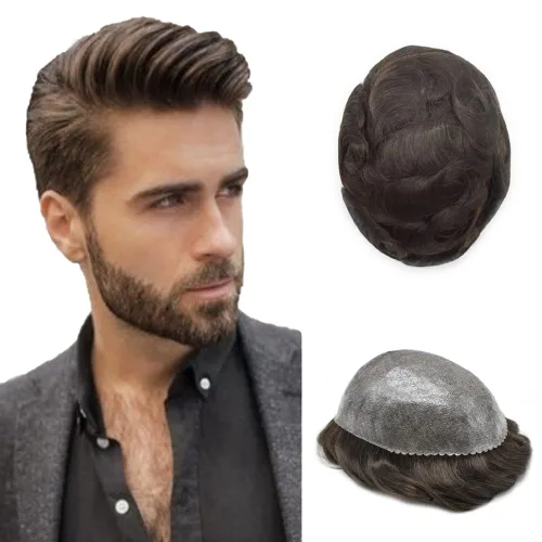 Miniatura 88 de Toupee Hair Piece For Men 100% Real Human Hair System Natural Looking Hairpieces For Men Hair Units Protesis Capilar Para Hombre 8''X10'' #610#6