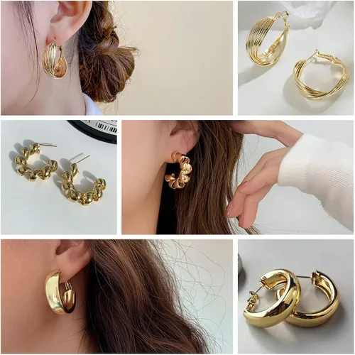 Miniatura 5 de 36 pares de aretes de aro dorados para mujeres y niñas, paquete múltiple de aretes de aro dorados gruesos, hipoalergénicos grandes y pequeños, juego