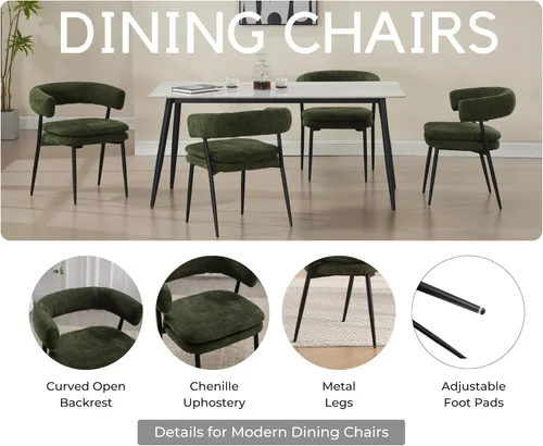 Miniatura 5 de EALSON Juego de 2 sillas de comedor tapizadas de tela moderna con respaldo abierto curvo/patas de metal resistentes, cómodas sillas laterales