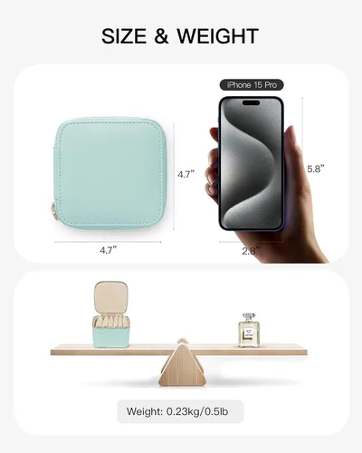 Miniatura 2 de Vlando Joyero de viaje, estuche de viaje para joyería con 6 bolsillos de terciopelo con cremallera, organizador de joyas de viaje para anillos