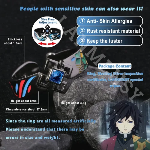 Miniatura 2 de LANMENSY Demon Slayer Anillos de anime Joyería original de plata de ley 925 "All24 estilos" nuevo Tamaño ajustable Kimetsu No Yaiba Cosplay Moda