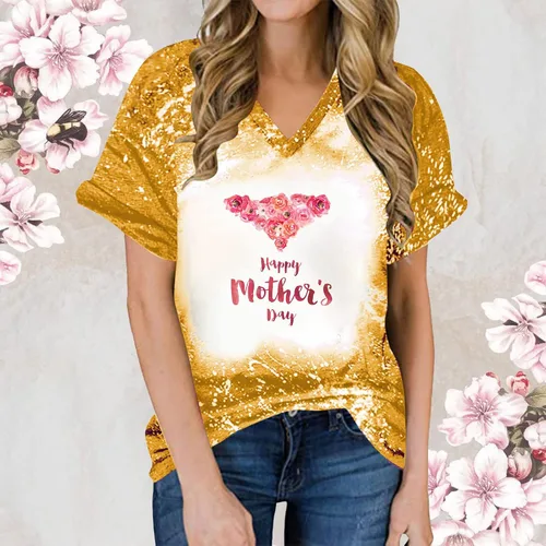 Miniatura 2 de Women's Happy Mother's Day Letter Print Shirts Flower Graphic Blouses Top Casual Tie Dye Casual Fashion Basic Tee Tops