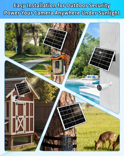 Miniatura 3 de Panel solar de 8 W para cámara de seguridad, cargador de panel solar con puertos USB-C/Micro/DC de 5 V de 0.138 in, cable de 9.8 pies y montaje