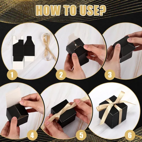 Miniatura 3 de Jutom 100 mini cajas de regalo, cajas de dulces extra pequeñas de papel con cinta dorada para el día de San Valentín, cumpleaños, boda, aniversario