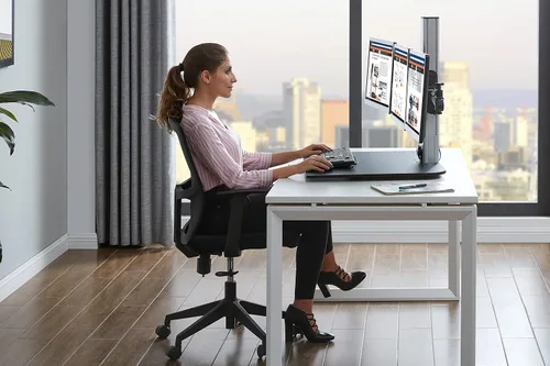 Miniatura 5 de Victor DC475 Convertidor de escritorio elevable eléctrico de triple monitor Escritorio sit-stand de tres monitores grandes Superficie de trabajo