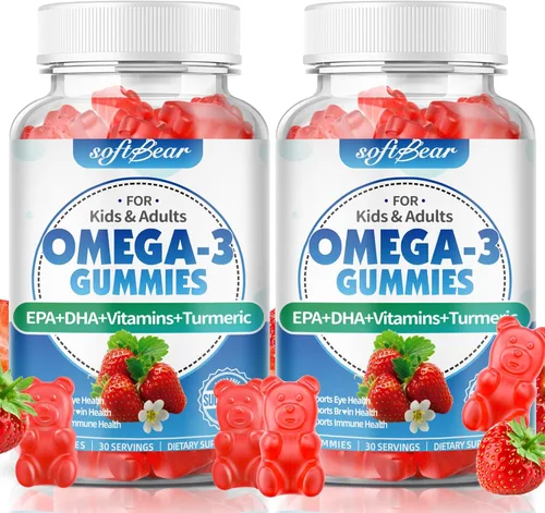 Miniatura 8 de softbear Gomitas Omega 3 para mujeres, hombres y niños, suplementos Omega 3 de 1200 mg de ácidos grasos veganos Omega 3 DHA EPA con vitaminas que