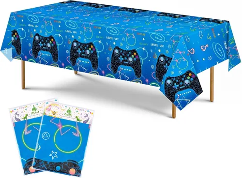 Miniatura 2 de WERNNSAI 2 PCS Mantel de Mesa de Videojuegos - Decoraciones de Fiesta Gaming Game On Level Up Mantel Rectangular Cubierta de Mesa para Niños Chicos