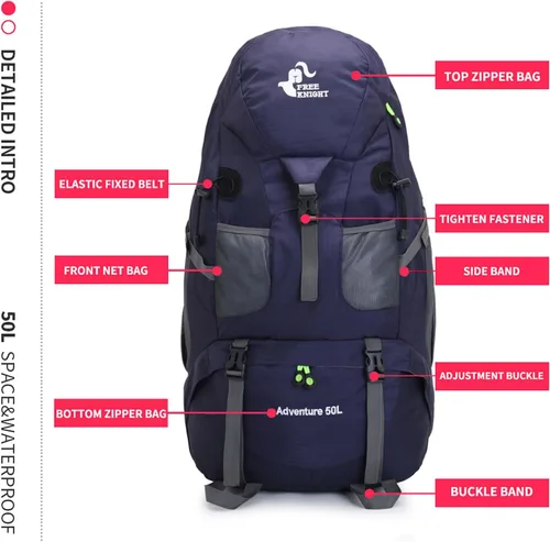 Miniatura 5 de Bseash Mochila de senderismo de 50 L, resistente al agua, ligera, mochila deportiva para deportes al aire libre, bolsa de viaje para camping, Morado